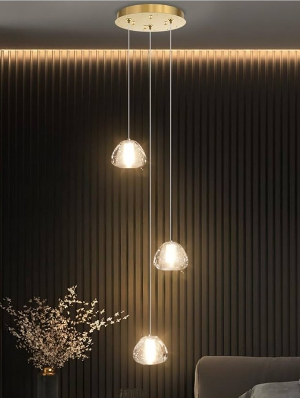 Modern Gold 3 Light Crystal Pendant Chandelier